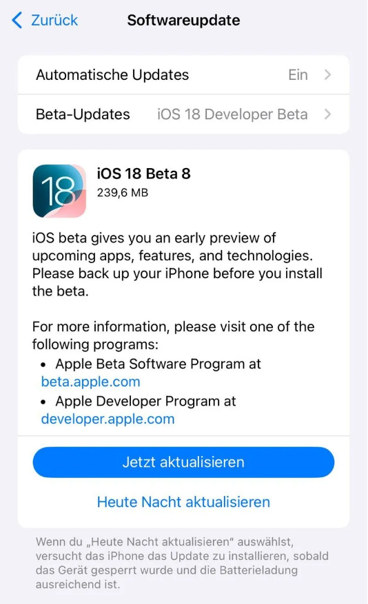 硚口苹果手机维修分享苹果 iOS / iPadOS 18 开发者预览版 Beta 8 发布 